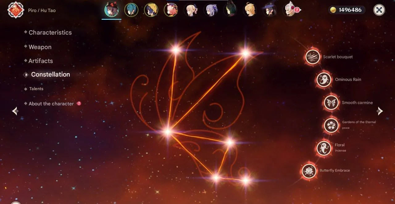 GI1020 Hu Tao C6 + Staff of Homa R1, Keqing Skin, Jean Skin, Furina, Tighnari, Mona, Diluc, Mizuki 